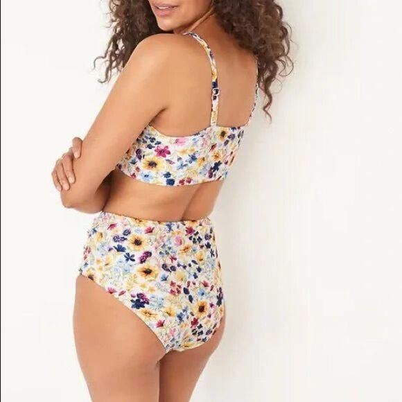 Old Navy Printed Bandeau Swim Top & High Waist Bottoms Wildflower Size S/XS - Picture 3 of 7